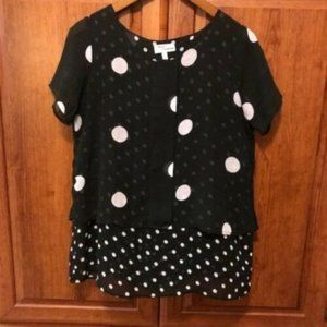 Allison Brittney | Short Sleeve Black & White Polka Dot Blouse | Sz M